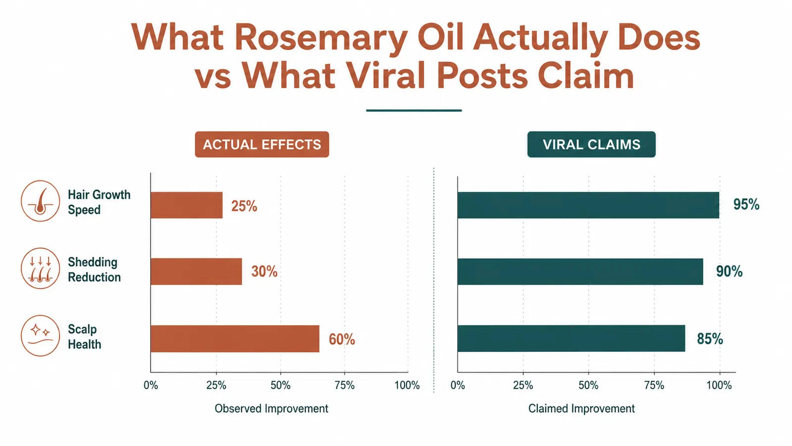 Chart comparing realistic vs unrealistic expectations for rosemary oil hair growth results over time
